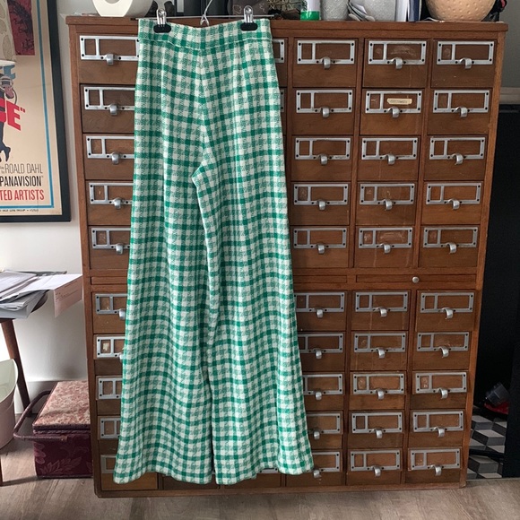 Retro Inspired High Waist Green Plaid Wide Leg Pants Zara Extra Small - Picture 6 of 12